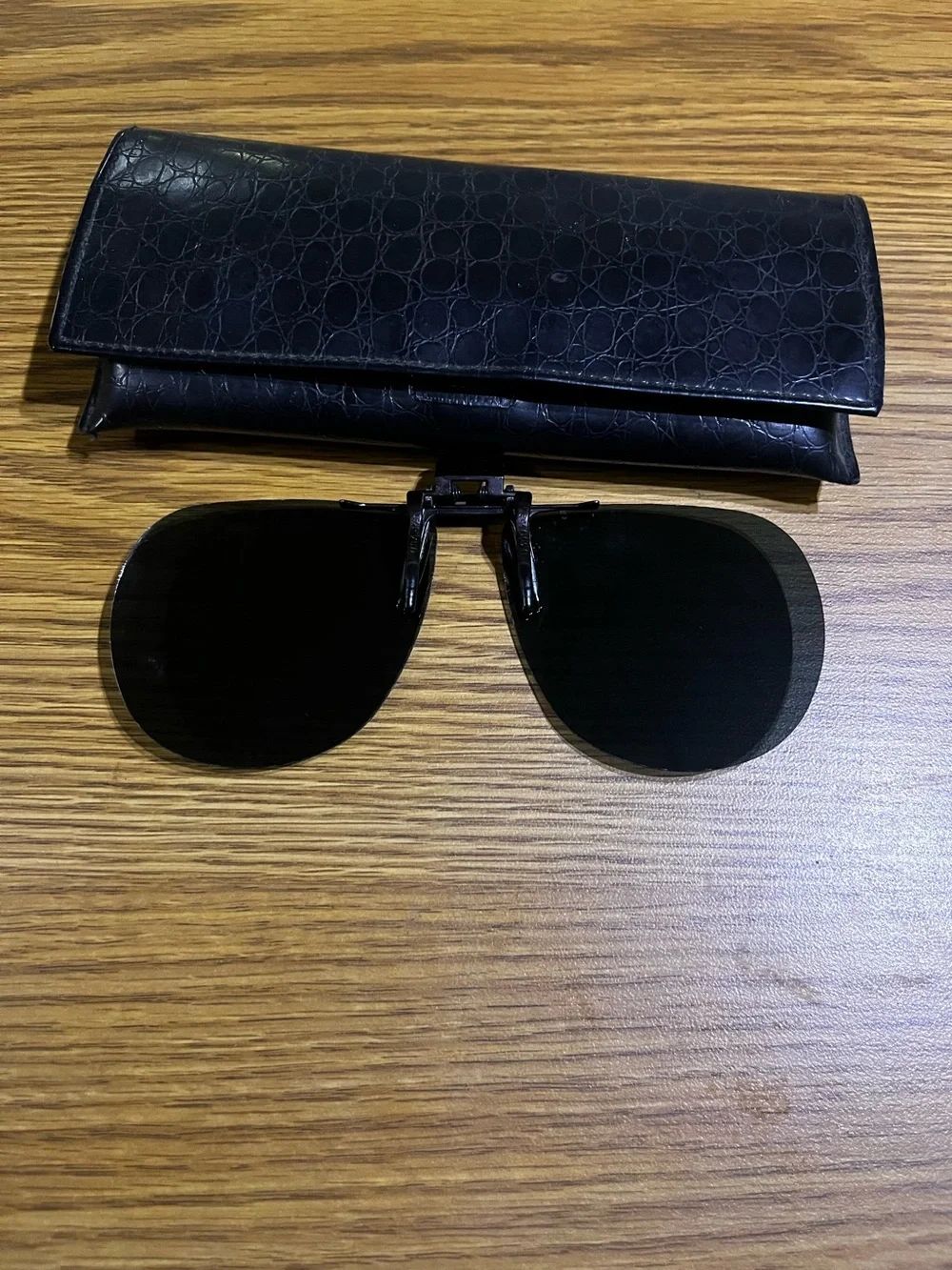 Men's Black Clip-On Sunglasses With Croc-Embossed case